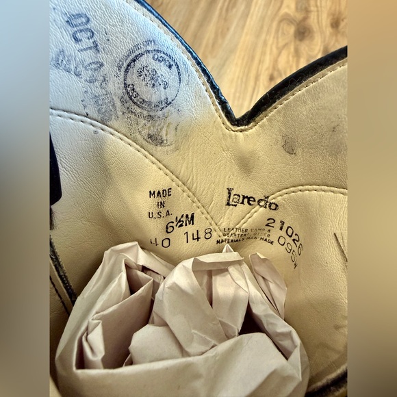 Laredo Vintage Black Leather Roper Cowboy Boots Made in USA Men’s 6.5 - Picture 7 of 9